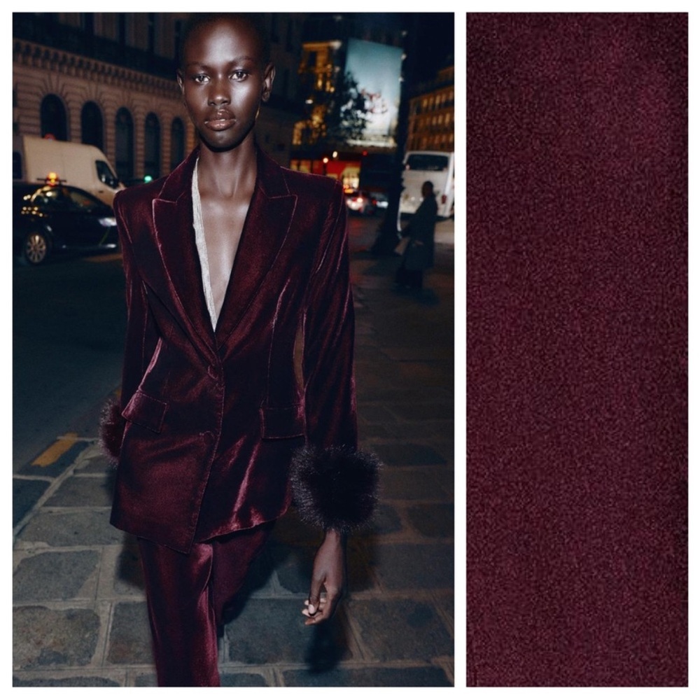 ZARA VELVET BLAZER WITH FAUX FUR CUFFS